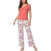 GYS Womens Bamboo Viscose Pajamas Set Super Soft Short Sleeve Top and Pants Pj Sleepwear Sets