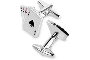 RHUNGIFT Men's Jack Playing Cards Exquisite Cufflink and Tie Clip Set for Mens in a Presentation Gift Box-Four Aces 4A Poker Cufflinks Set For Vegas Casino Night Event Wedding Business