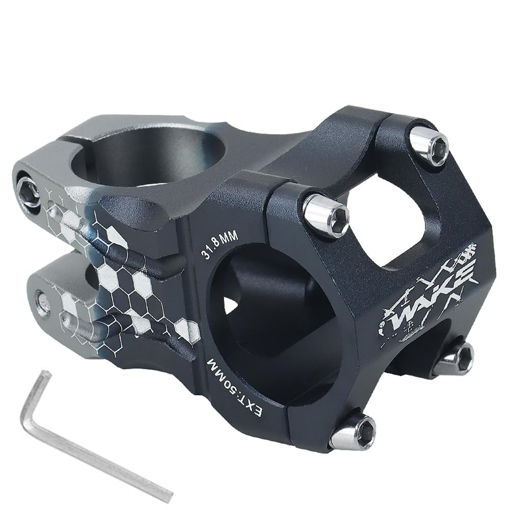 CYSKY 31.8 Bike Stem 50mm MTB Stem CNC Precision Carving Short Handlebar Stem Riser for Most Bicycle, Road Bike, Mountain Bike, BMX, Downhill Bike (Black & Titanium Splicing)