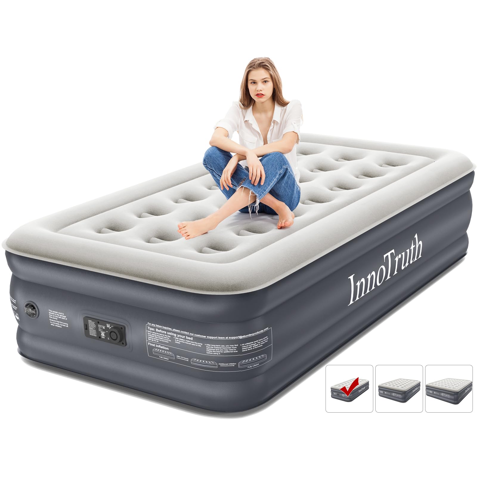 InnoTruth Queen Air Mattress with Built in Pump, 18" Raised Blow Up
