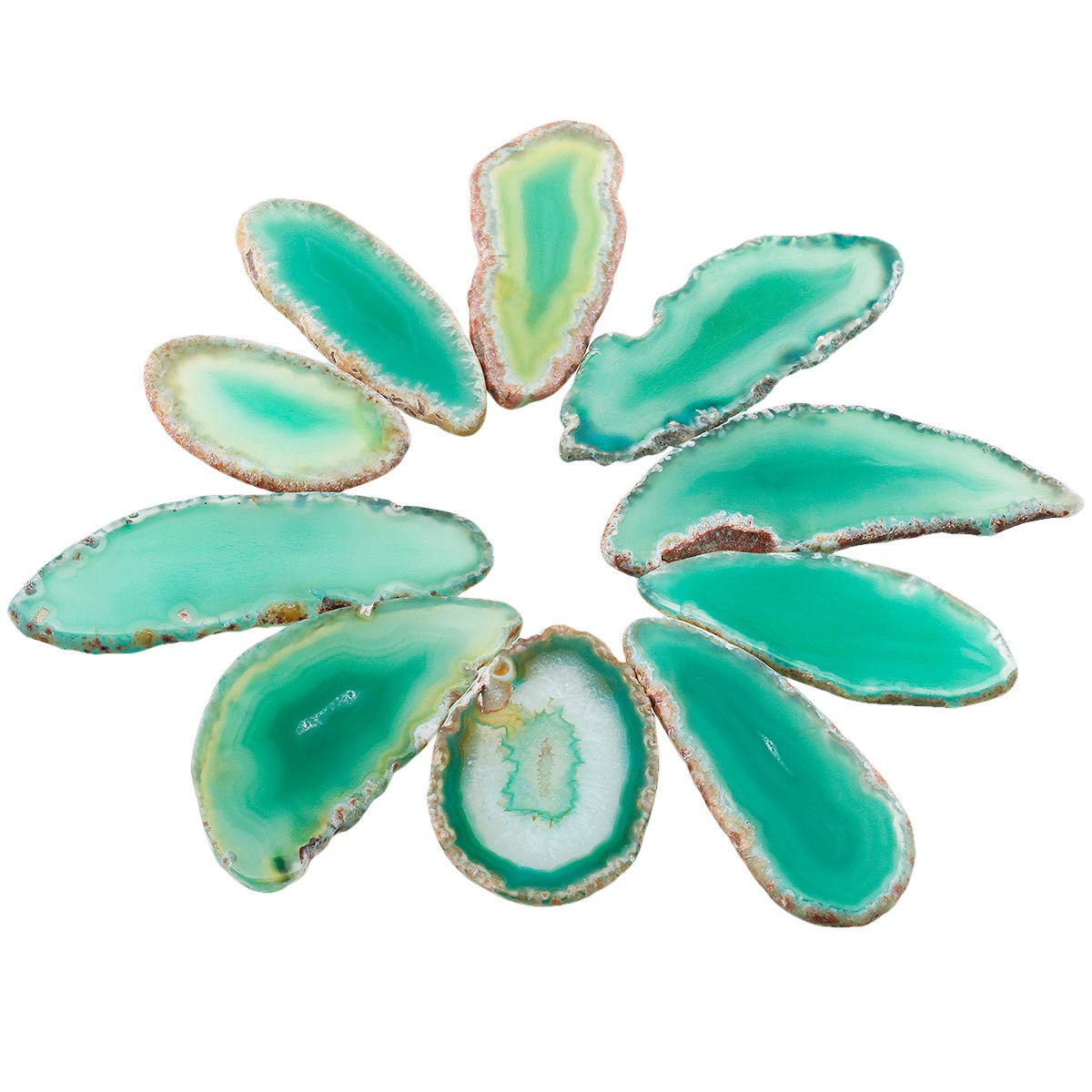 Nupuyai 10 pcs Green Undrilled Agate Light Table Slices, Irregular Polished Geode Agate Slab Cards for Home Wedding Party Decor