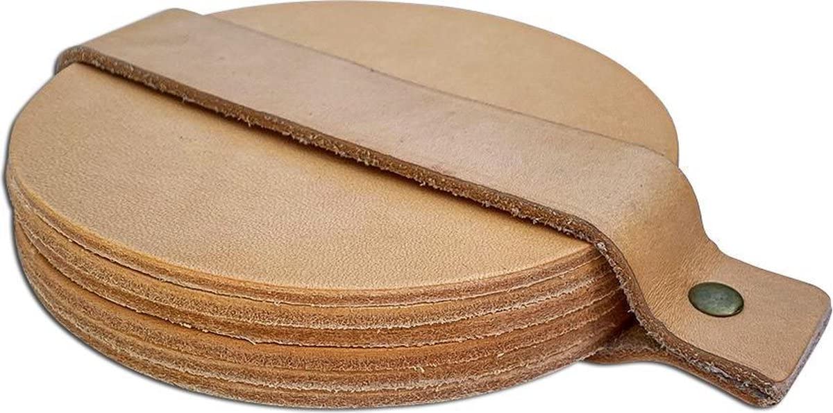 Brute Strength - Full grain leather coasters - Natural - Round - 6 pcs - Round coaster for glass - Coasters for drinks - includes holder