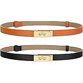 Horsopia 2 Pack Women Skinny Leather Belt for Dresses Jeans Solid Color Alloy Turn Lock