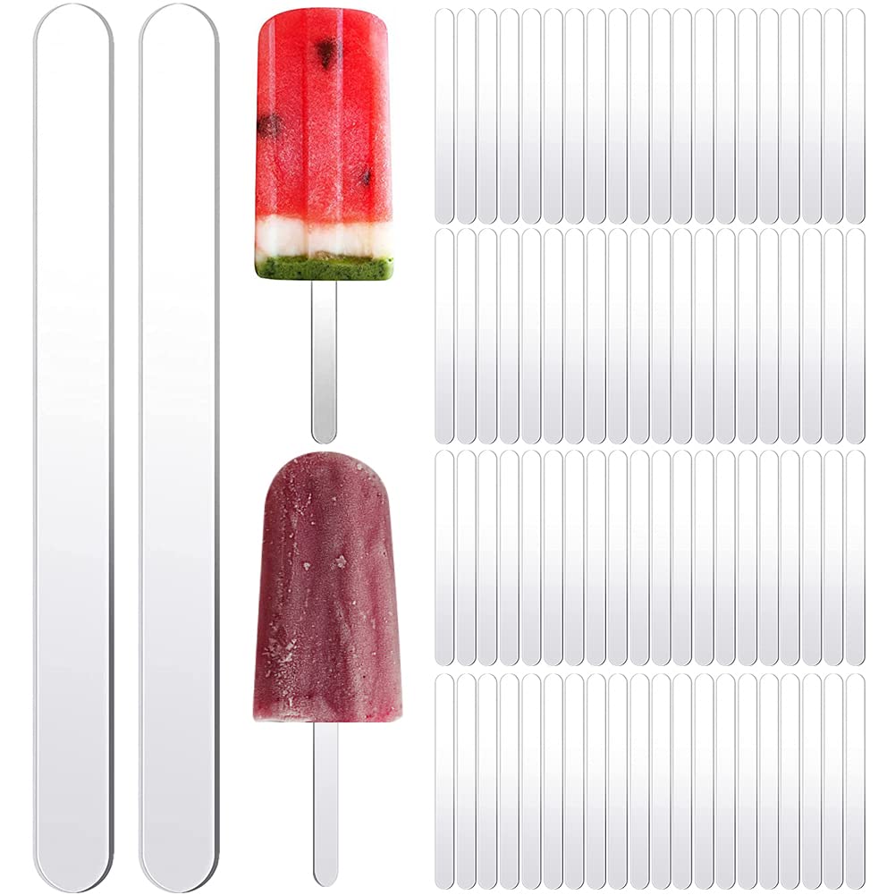Uposao 80 Pcs Acrylic Cakesicle Popsicle Sticks Reusable Clear Cakesicle Sticks Popsicle Sticks Mirror Ice Cream Sticks Mini Acrylic Craft Ice Pop Sticks for DIY Craft Ice Cream Candy Cakesicle Mold