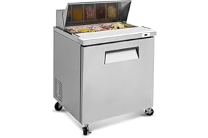 DEEPTIDE 29"W Commercial Sandwich Prep Table Refrigerator - Stainless Steel Door with 8 Pans, 8 Cu.Ft Capacity, Auto Defrost, Digital Temperature Control for Restaurants, Delis, Catering & Convenience Stores
