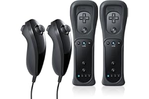 FASIGO Remote Controller with Nunchuck, Compatible with Nintendo Wii/Wii U, 2 Pack (Black)