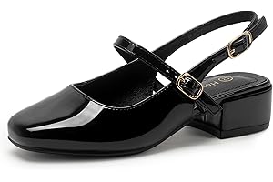Hehainom Girls Heels Dress Shoes Mary Jane Chunky Low Heels Closed Square Toe Pumps Wedding Party Little Big Kids Shoes