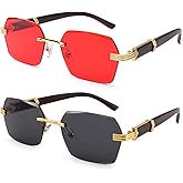Hycredi Rimless Rectangle Sunglasses Men Women Retro Frameless Square Shade Y2k Sun Glasses Tinted Eyewear