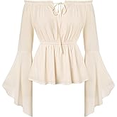 SCARLET DARKNESS Renaissance Shirt Women Peasant Blouse Bell Sleeve Off Shoulder Tops Pirate Costume