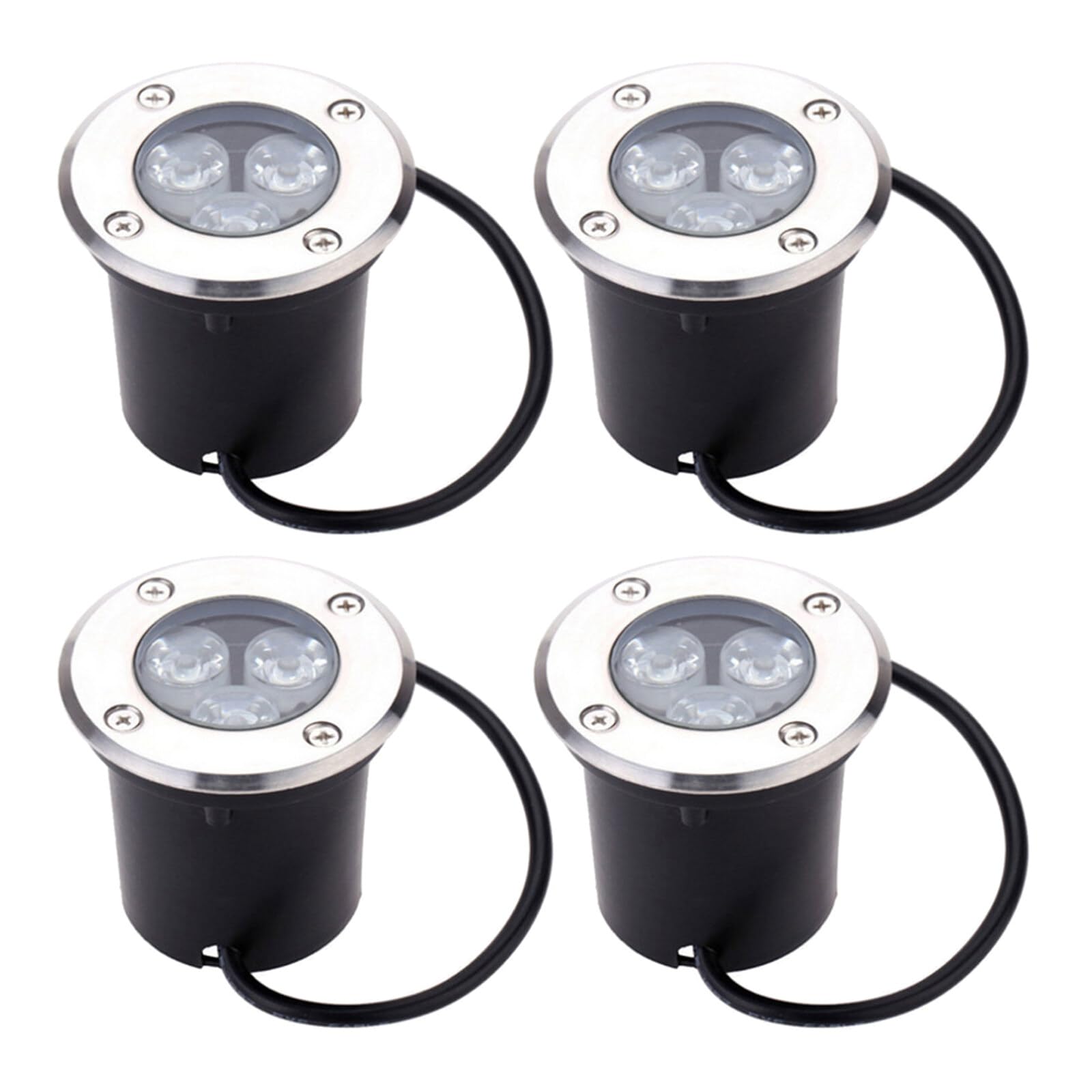 NCONCO Outdoor Buried Light, 3W Outdoor Ground Light, Recessed Walk Over Round Landscape Lights, IP67 Waterproof Decking Lights for Driveway, Step, Garden Lights 4PACK AC95-265V, 2868195/120424RERTWG