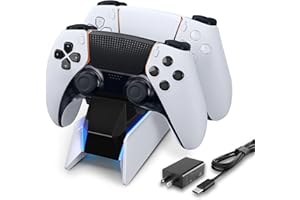 PS5 Controller Charging Station, PS5 Controller Charger Built-in Intelligent Protection Module and Charge Remind LED Bar with