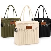 Canvas Yarn Storage Bag with Personalized Name Leather Patch, Large Canvas Yarn Bag for Crochet and Knitting, Crochet Organizer with Multiple Pockets &amp; Yarn Holes, Birthday Gift for Mom Grandma