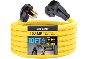 Hikzest 10FT NEMA 10-30P to 14-50R EV Charger Adapter Cord, 30 Amp Dryer to 50 Amp EV for Level 2 Charging, 4 Prong to 3 Prong Power Extension Cord with Handle, ETL Listed
