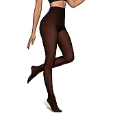 OEAK Womens Fleece Lined Tights Fake Translucent Pantyhose Thermal Opaque High Waisted Winter Legging Footed Sheer Tights