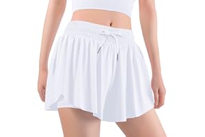 Auranso Girls Butterfly Shorts,Flowy Shorts with Pocket 2-in-1 Athletic Running Gym Preppy Clothes