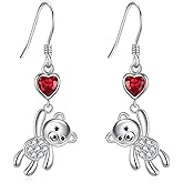 FYBIOD Teddy Bear Drop Dangle Earrings S925 Sterling Silver Heart Cute Bear Danging Earrings Jewelry Gift for Women