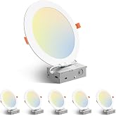 Amico 6 Pack 8 Inch LED Recessed Light with Junction Box, 5CCT, 1600LM, 18W | 2700K-5000K, 5%-100% Dimmable, 120V, White, Metal Housing, Ultra-Thin Canless Wafer Downlight, ETL, FCC, IC &amp; Damp Rated