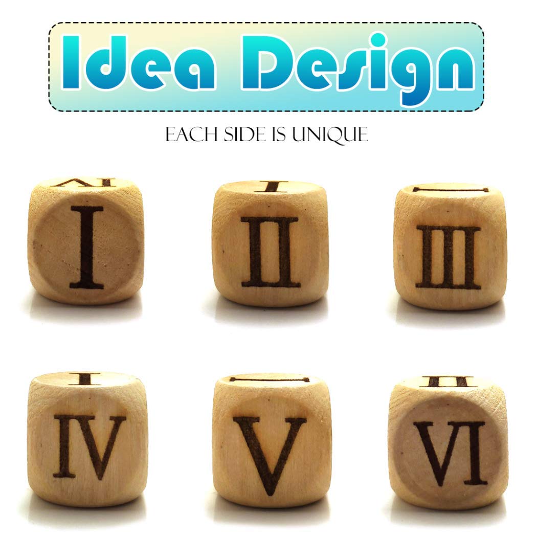 Set of 6 Pieces 20MM Wood Dice Set Creative Design Roman Number Pattern Wood Rolling Dices Party Game Roll Decider