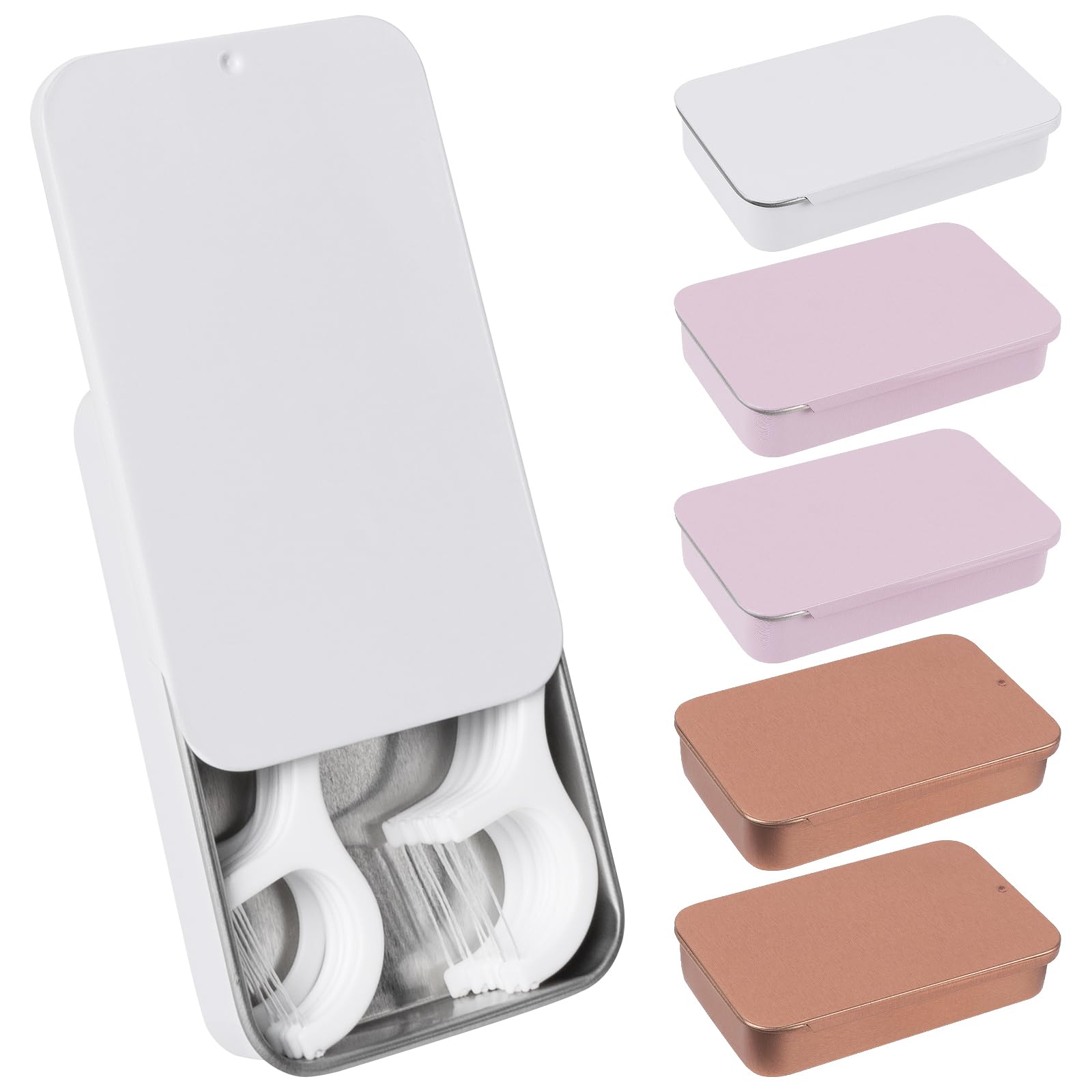 Adorila 6 Pack Glide Dental Floss Case, Portable Metal Dental Pick Dispenser, Refillable Travel Floss Pick Organizer Case for for Teeth Cleaning