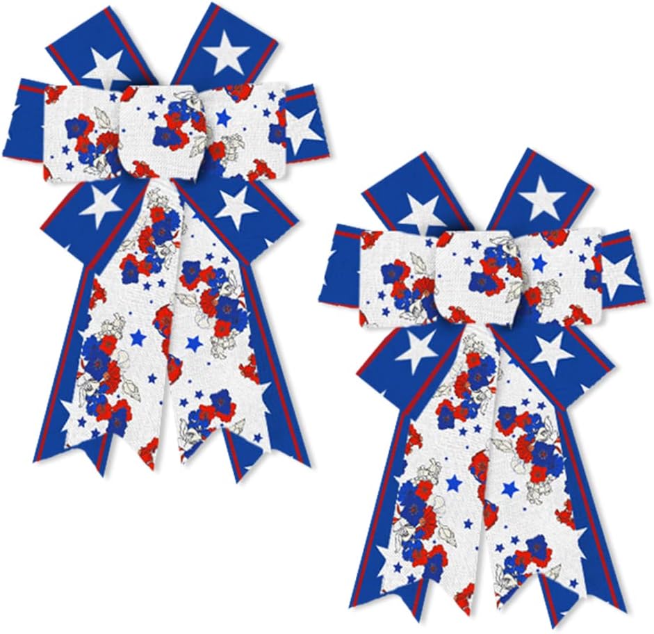Bows & Ribbons - 2PCS Patriotic Wreath Bows White Blue Red Flowers Star Burlap Bows for Wreath, Labor Day Bow for Veterans Day Independence Day Front Door Home Indoor Outdoor Party Decoration Wreath Ornament Supplies