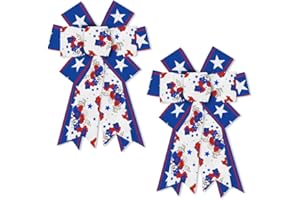 ON-AIRSTORE 2PCS Patriotic Wreath Bows White Blue Red Flowers Star Burlap Bows for Wreath, Labor Day Bow for Veterans Day Independence Day Front Door Home Indoor Outdoor Party Decoration Wreath Ornament Supplies