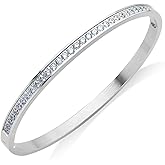 555Jewelry Womens Stainless Steel Fashion Cuff Hinged Lock Bangle Bracelet