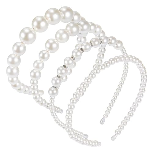 4Pcs Classic Pearl Headband Set Elegant Artificial Pearl Rhinestones Hairbands Wedding Bridal Hair Hoop Valentines Day Artificial Pearls Headbands for Women Girls