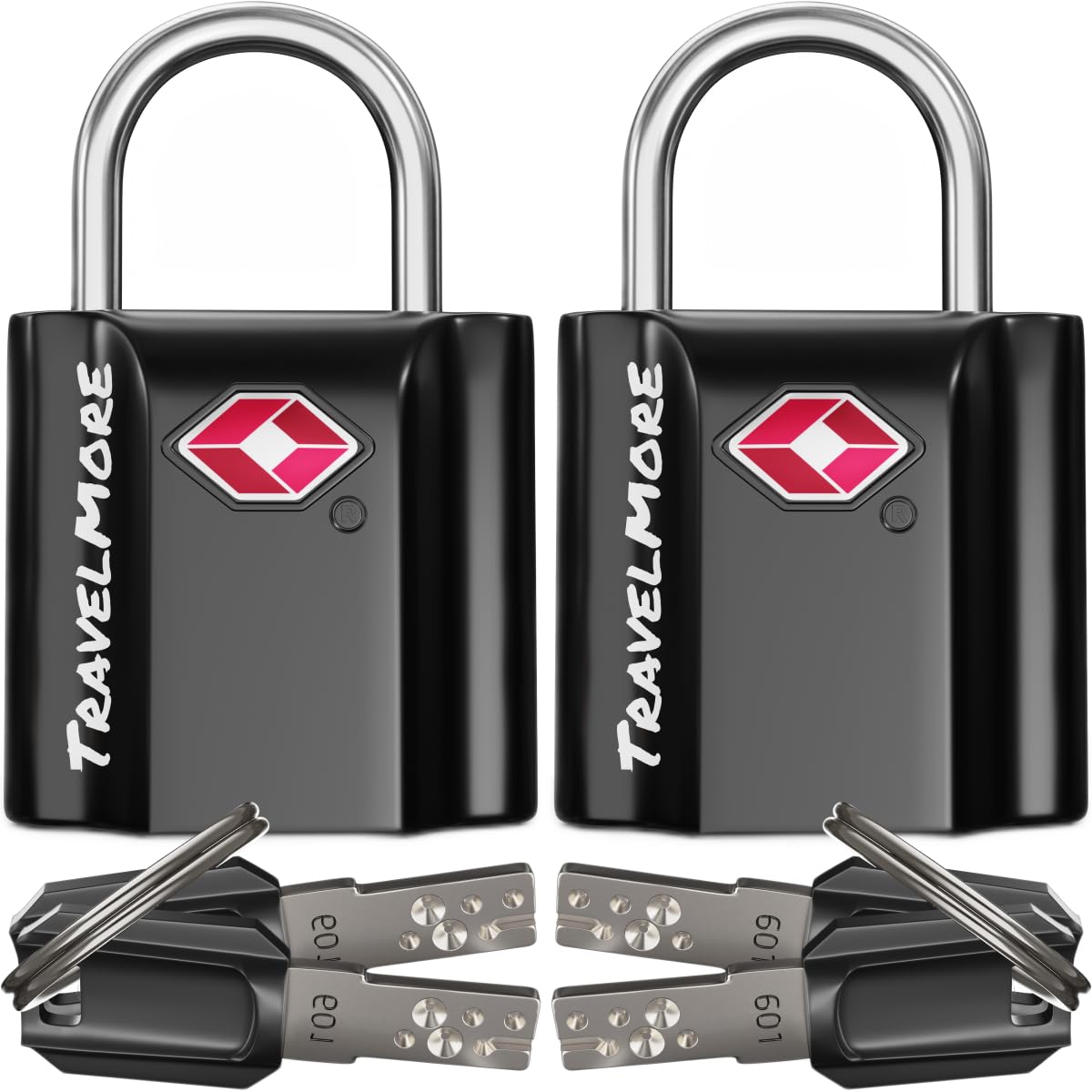 Suitcase Padlocks with Keys – TSA Approved – Travel Locks for Luggage – 2-Pack, Black