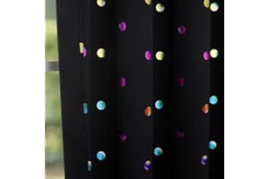 URBAN LOTUS Black Blackout Window Curtains for Children 63" Sparkle Metallic Polka Dots Print Room Darkening Window Panels for Thermal Insulated Back Tab/Rod Pocket Drapes for Christmas Decoration 52 "w 1 Pair