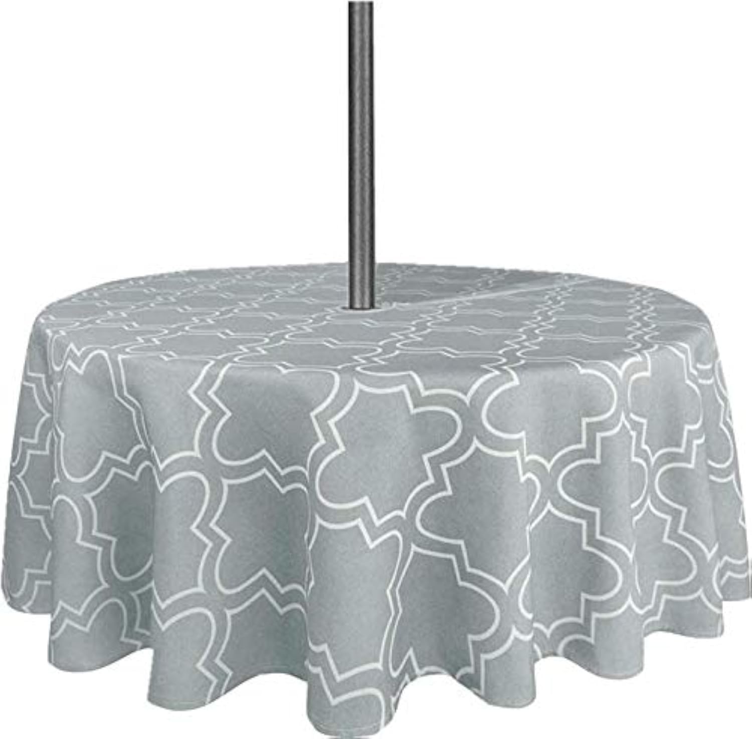 SUQ I OME Patio Tablecloth with Umbrella Hole,Garden Tablecloth with Umbrella Hole and Zipper,Table Cloths for Host Backyard Parties, BBQs,Family Gatherings(Grey,60'' Round with Zipper)