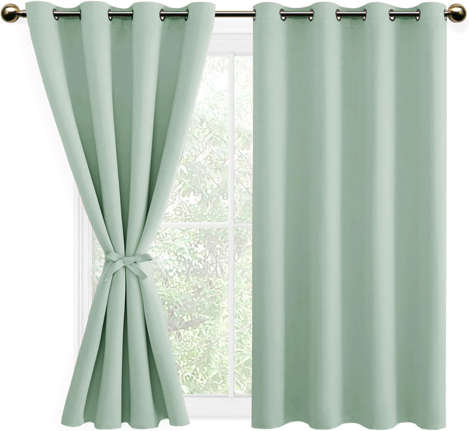 DWCN Blackout Curtains with Tiebacks for Bedroom Thermal Insulated Solid Eyelet Curtains for Living Room,2 Panels,52" Wide x 54" Drop Bean Green