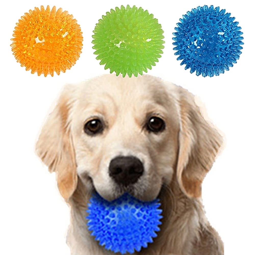 Speedy Panther 3Pcs Squeaky Dog Ball Toys Puppy Chew Ball Dog Clean Teeth Ball Toy for Small Medium Dog (Orange&Green&Blue - 6.5cm)