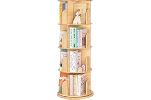 OOOK Rotating Bookshelf for Kids & Adults, 4-Tier 360° Spinning Solid Wood Book Organizer, Space-Saving Floor Standing Bookca