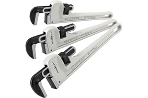HORUSDY 3 - Piece Aluminum Pipe Wrench Set 10", 14", 18" | Ultra-Light Durable Adjustable Pipe Wrenches for Plumbing, HVAC, Farm, DIY | Heavy Duty Drop Forged Secure Locking Tool Kit