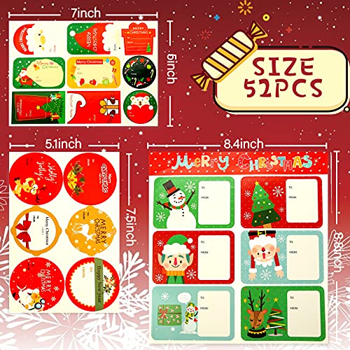 Koogel 448pcs Christmas Present Labels, 52 Sheets Self Adhesive Christmas Gift Tags Present Tags Sticker for Bookmarks Scrapbooks Gift Paper Wrappers Christmas Gift