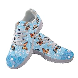 Wanyint Butterfly Print Women Sneakers Blue Mermaid