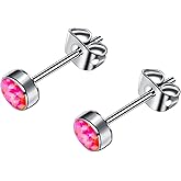 FACOKO Earrings for Women, Titanium Opal Stud, Non-Nickel Earring, Hypoallergenic Earrings 3mm 4mm 5mm 7mm Round Birthstone Earring Studs for Sensitive Ears