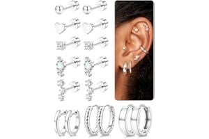 CASSIECA Small Gold Hoop Stud Earrings for Women - Hypoallergenic 14K Gold Cartilage Earring Stack Set Surgical Stud Earrings Dainty Hoop Earring Sets for Multiple Piercing 20G