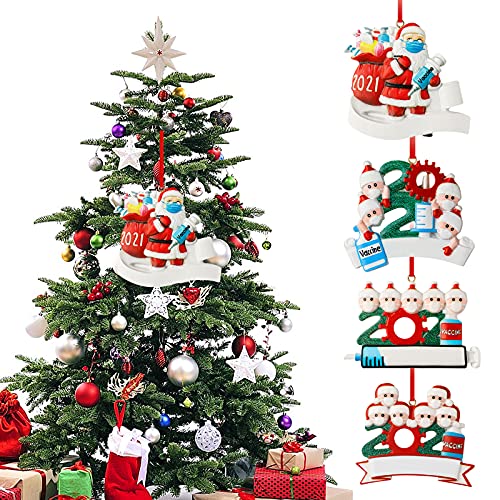 4 Pack 2021 Christmas Ornaments, 3D Resin DIY Personalized Ornaments Santa Claus Christmas Tree Hanging Pendant Decor Party Holiday Decorations Gift for Friends Family