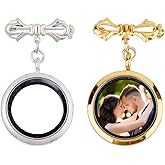 SUPERFINDINGS 2Pcs Wedding Bouquet Photo Charm Bouquet Photo Locket Charms Brass Bridal Brooches Silver Gold Bow Tie Wedding Memorial Brooches Pins Round Glass Photo Frame Pin Brooch for Bridal