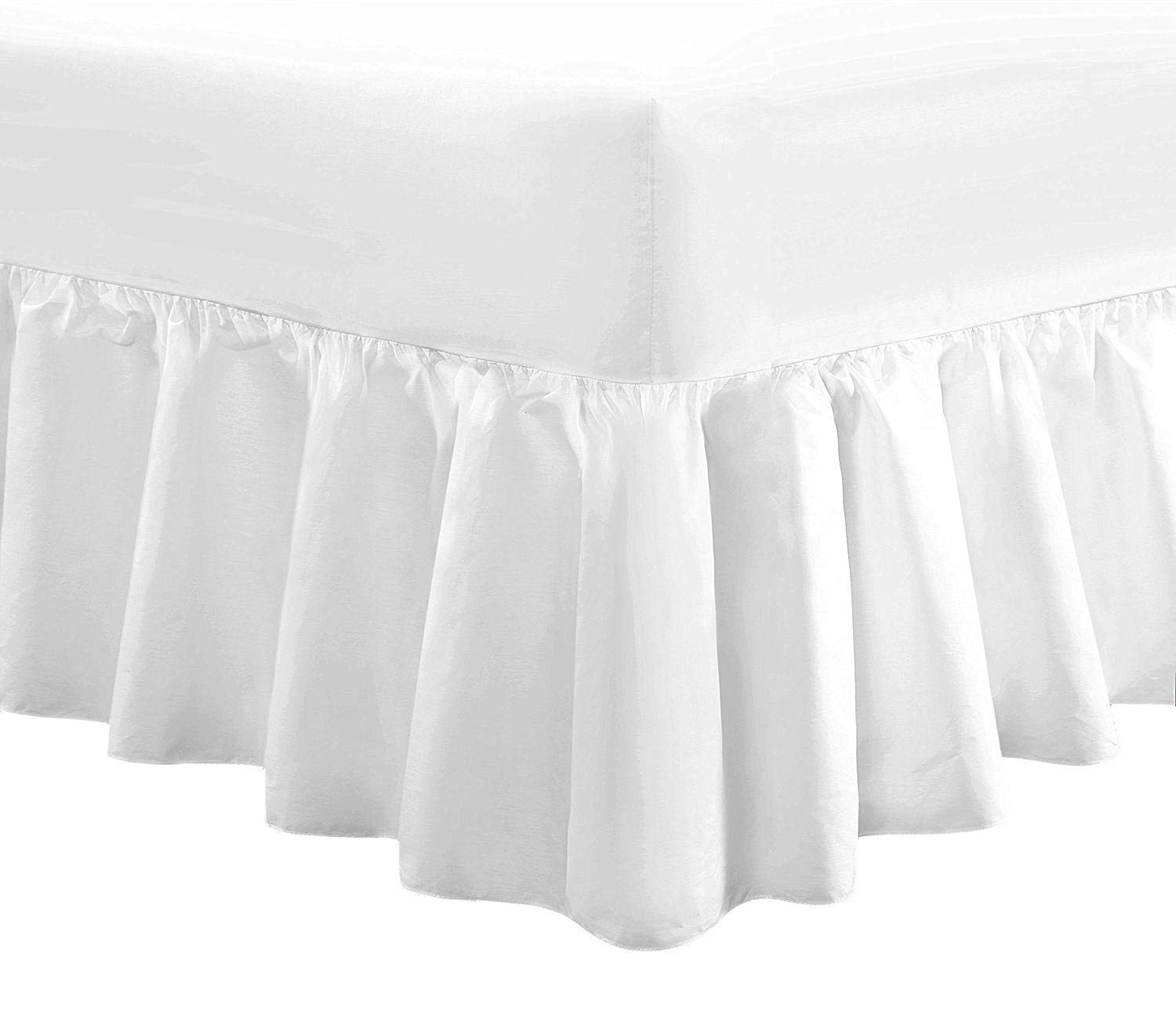 DTEX HOMES Luxury Extra Deep Frilled Valance Fitted Sheets, King - White