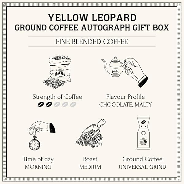 BACHA COFFEE | YELLOW LEOPARD FINE BLENDED, GROUND BEANS, MEDIUM ROAST, 100% ARABICA SPECIALTY COFFEE, 250G AUTOGRAPH COLLECTION, GIFT BOX