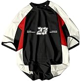 SHENHE Men's Color Block Jersey Shirt Graphic Short Sleeve Vintage Tee Streetwear Top