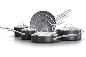 Calphalon 11-Piece Pots and Pans Set, Oil-Infused Ceramic Cookware with Stay-Cool Handles, PTFE- and PFOA-Free, Dark Grey