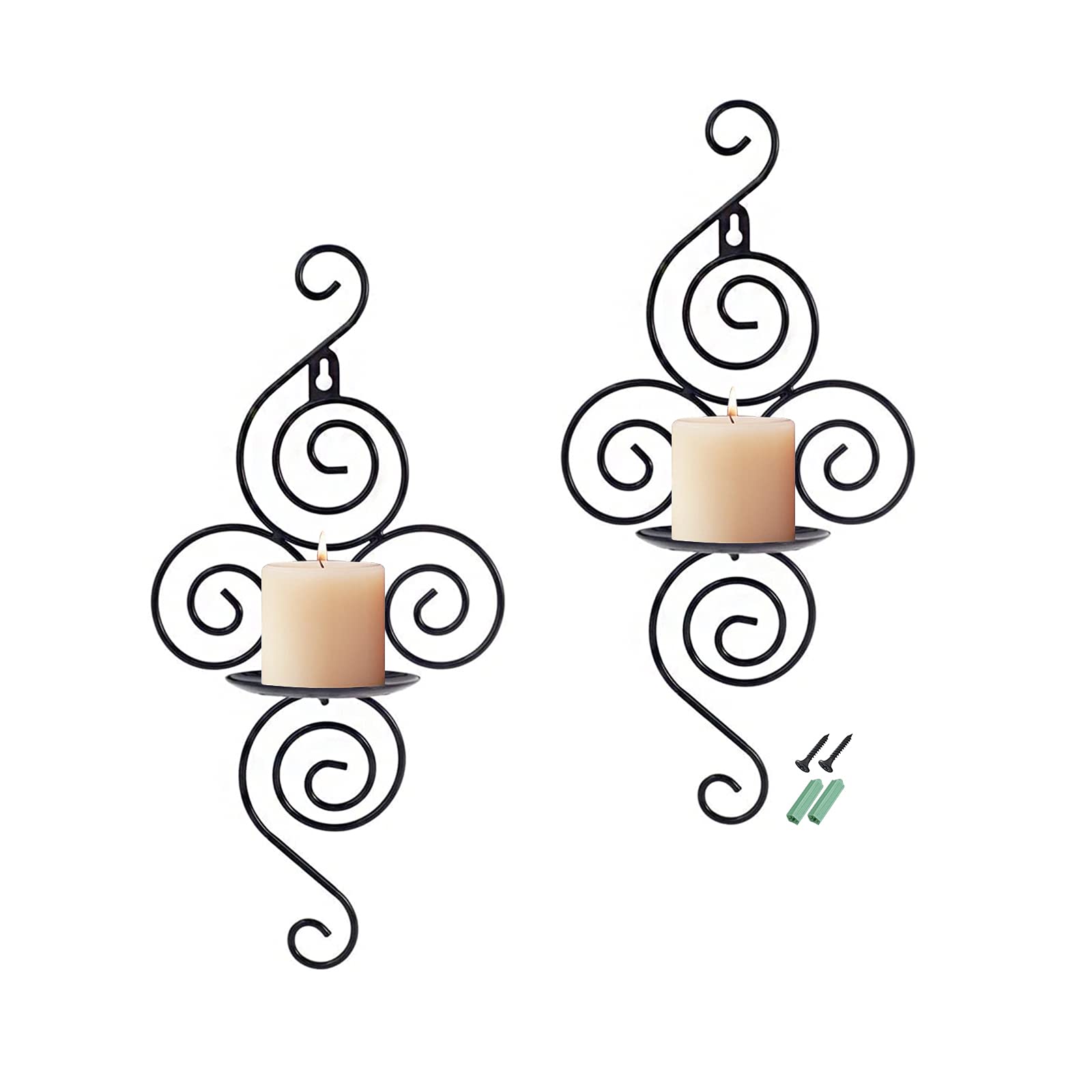 RETON 2 PCS Iron Wall Sconces for Candles, Decorative Wall Candle Holders Set of 2,Black Wall Candle Holders for Gothic Home Hallway Living Room Bedroom Vintage Room Decoration