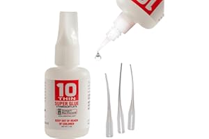 StewMac Super Glue, No. 10 Thin, 1 oz. – Water-Thin Adhesive for Guitar Repair – Fast Curing (3-5 sec) – Includes Whip Tips & Clog-Free Stopper
