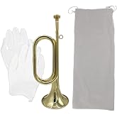Cheerock Gold Plated Brass Bugle Horn with Bag and Gloves for Military | parade and festival performance, marching band , orchestra compatible, signal horn style, ceremonial instrument