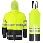Crivce Rain Suits for Men Waterproof Heavy Duty,Reflective Rain Gear Jacket and Bib Overalls for Outdoor Fishing Construction