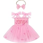 IBTOM CASTLE Baby Girl 1st Birthday Outfit Butterfly Tulle Tutu Romper Dress + Headband One Year Old Clothes for Cake Smash