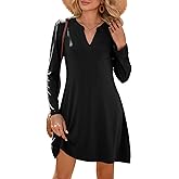 Dokotoo Fall Dresses for Women 2025 Casual V Neck Puff Long Sleeve Elegant Flowy Swing Mini Dress